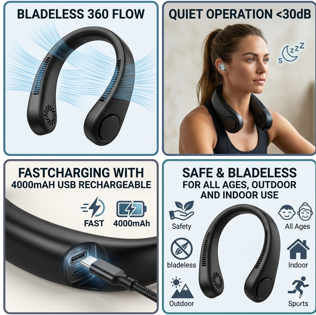 NeckFan - Portable Neck Fan | Soft Airflow | Outdoor & Travel